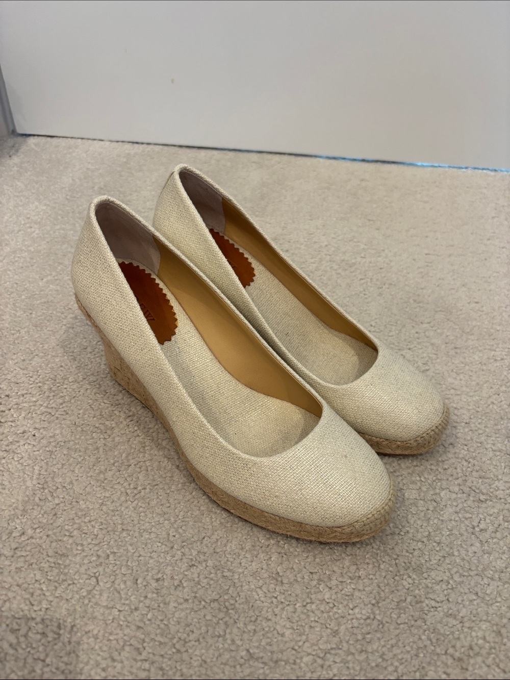 J. Crew Linen Espadrille Wedge Pumps in Beige